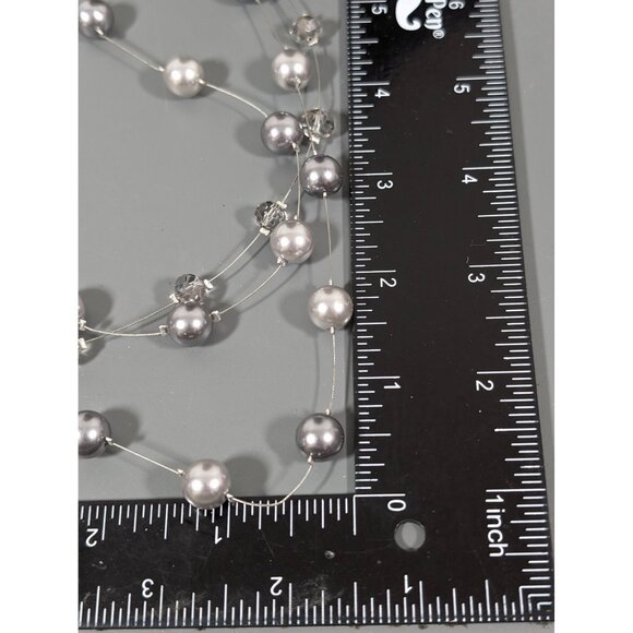 Roman Gray Faux Pearl Multi Wire Station Necklace 22" Glass Bead - Picture 8 of 8